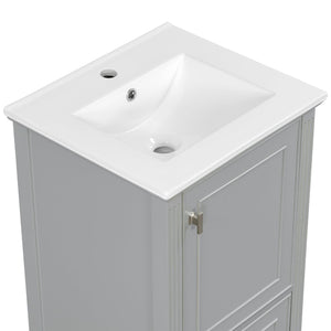 English Elm [video] Freestanding Bathroom Vanity Solid Rubberwood Legs Ceramic Sink Soft-close Storage Cabinet Grey N759P448333E