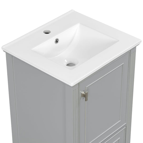 English Elm [video] Freestanding Bathroom Vanity Solid Rubberwood Legs Ceramic Sink Soft-close Storage Cabinet Grey N759P448333E