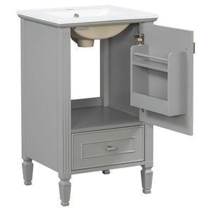 English Elm [video] Freestanding Bathroom Vanity Solid Rubberwood Legs Ceramic Sink Soft-close Storage Cabinet Grey N759P448333E