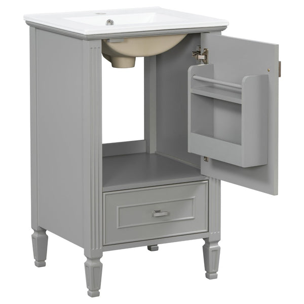 English Elm [video] Freestanding Bathroom Vanity Solid Rubberwood Legs Ceramic Sink Soft-close Storage Cabinet Grey N759P448333E