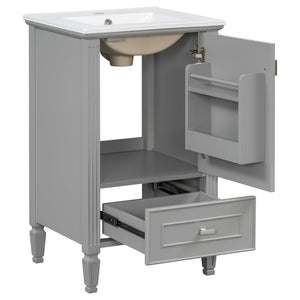 English Elm [video] Freestanding Bathroom Vanity Solid Rubberwood Legs Ceramic Sink Soft-close Storage Cabinet Grey N759P448333E