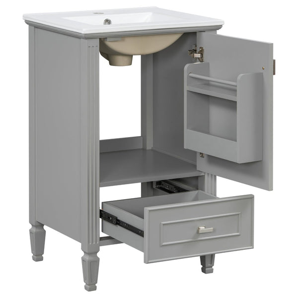 English Elm [video] Freestanding Bathroom Vanity Solid Rubberwood Legs Ceramic Sink Soft-close Storage Cabinet Grey N759P448333E