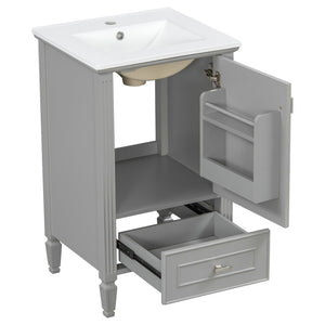 English Elm [video] Freestanding Bathroom Vanity Solid Rubberwood Legs Ceramic Sink Soft-close Storage Cabinet Grey N759P448333E
