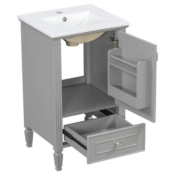 English Elm [video] Freestanding Bathroom Vanity Solid Rubberwood Legs Ceramic Sink Soft-close Storage Cabinet Grey N759P448333E