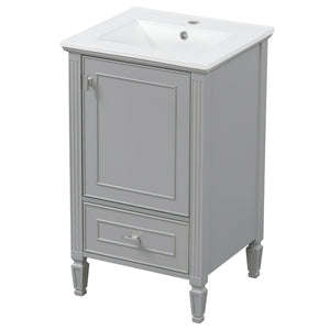 English Elm [video] Freestanding Bathroom Vanity Solid Rubberwood Legs Ceramic Sink Soft-close Storage Cabinet Grey N759P448333E