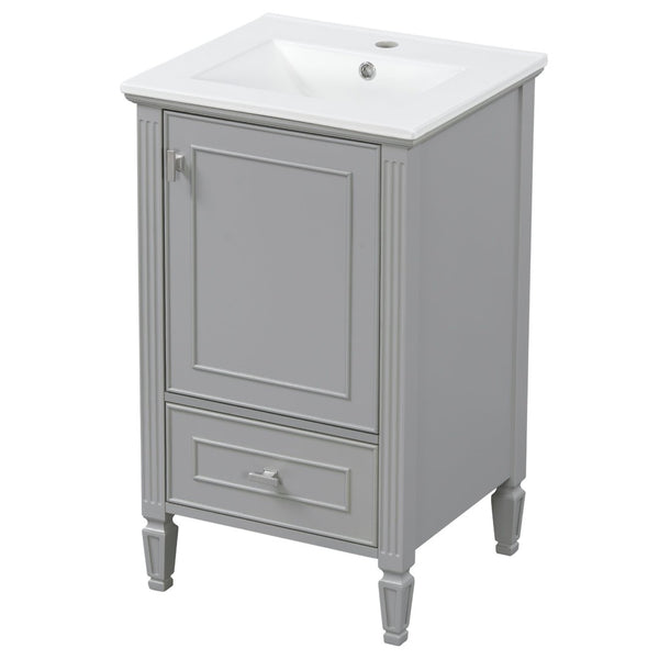 English Elm [video] Freestanding Bathroom Vanity Solid Rubberwood Legs Ceramic Sink Soft-close Storage Cabinet Grey N759P448333E