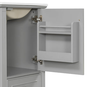 English Elm [video] Freestanding Bathroom Vanity Solid Rubberwood Legs Ceramic Sink Soft-close Storage Cabinet Grey N759P448333E