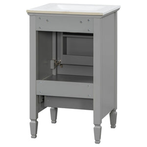 English Elm [video] Freestanding Bathroom Vanity Solid Rubberwood Legs Ceramic Sink Soft-close Storage Cabinet Grey N759P448333E