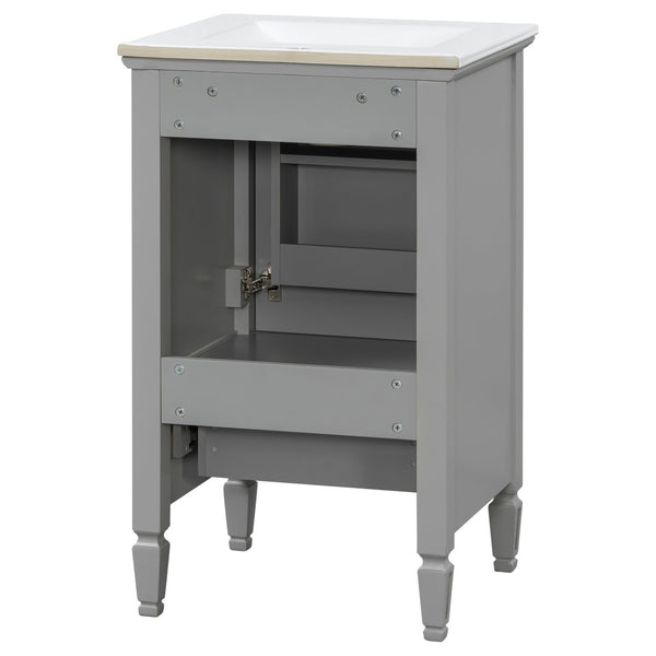 English Elm [video] Freestanding Bathroom Vanity Solid Rubberwood Legs Ceramic Sink Soft-close Storage Cabinet Grey N759P448333E