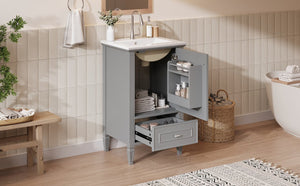 English Elm [video] Freestanding Bathroom Vanity Solid Rubberwood Legs Ceramic Sink Soft-close Storage Cabinet Grey N759P448333E