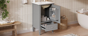 English Elm [video] Freestanding Bathroom Vanity Solid Rubberwood Legs Ceramic Sink Soft-close Storage Cabinet Grey N759P448333E
