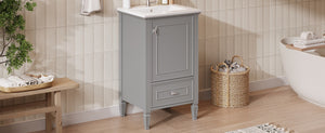 English Elm [video] Freestanding Bathroom Vanity Solid Rubberwood Legs Ceramic Sink Soft-close Storage Cabinet Grey N759P448333E