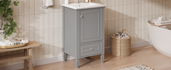 English Elm [video] Freestanding Bathroom Vanity Solid Rubberwood Legs Ceramic Sink Soft-close Storage Cabinet Grey N759P448333E