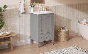 English Elm [video] Freestanding Bathroom Vanity Solid Rubberwood Legs Ceramic Sink Soft-close Storage Cabinet Grey N759P448333E