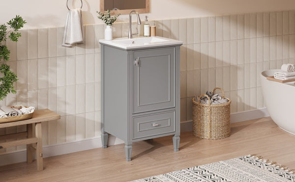 English Elm [video] Freestanding Bathroom Vanity Solid Rubberwood Legs Ceramic Sink Soft-close Storage Cabinet Grey N759P448333E