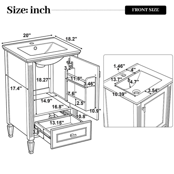 English Elm [video] Freestanding Bathroom Vanity Solid Rubberwood Legs Ceramic Sink Soft-close Storage Cabinet Grey N759P448333E