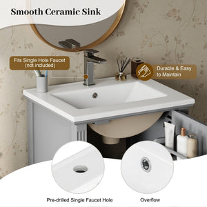 English Elm [video] Freestanding Bathroom Vanity Solid Rubberwood Legs Ceramic Sink Soft-close Storage Cabinet Grey N759P448333E