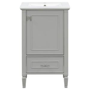 English Elm [video] Freestanding Bathroom Vanity Solid Rubberwood Legs Ceramic Sink Soft-close Storage Cabinet Grey N759P448333E