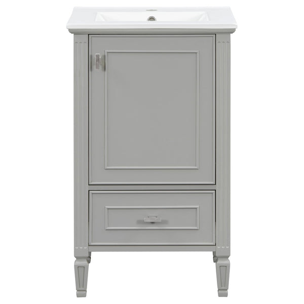 English Elm [video] Freestanding Bathroom Vanity Solid Rubberwood Legs Ceramic Sink Soft-close Storage Cabinet Grey N759P448333E