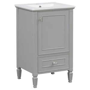 English Elm [video] Freestanding Bathroom Vanity Solid Rubberwood Legs Ceramic Sink Soft-close Storage Cabinet Grey N759P448333E