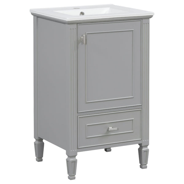 English Elm [video] Freestanding Bathroom Vanity Solid Rubberwood Legs Ceramic Sink Soft-close Storage Cabinet Grey N759P448333E