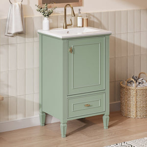 English Elm [video] Freestanding Bathroom Vanity Solid Rubberwood Legs Ceramic Sink Soft-close Storage Cabinet Green N759P448333F