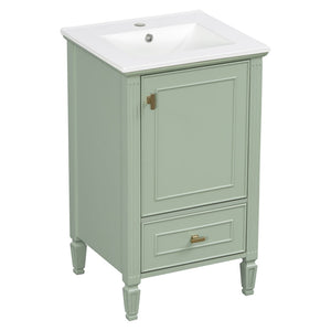English Elm [video] Freestanding Bathroom Vanity Solid Rubberwood Legs Ceramic Sink Soft-close Storage Cabinet Green N759P448333F