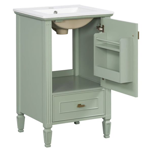 English Elm [video] Freestanding Bathroom Vanity Solid Rubberwood Legs Ceramic Sink Soft-close Storage Cabinet Green N759P448333F