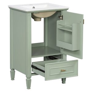 English Elm [video] Freestanding Bathroom Vanity Solid Rubberwood Legs Ceramic Sink Soft-close Storage Cabinet Green N759P448333F