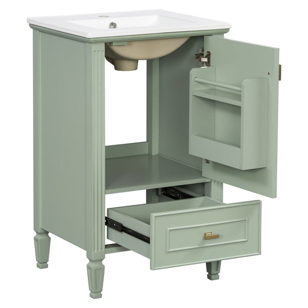 English Elm [video] Freestanding Bathroom Vanity Solid Rubberwood Legs Ceramic Sink Soft-close Storage Cabinet Green N759P448333F