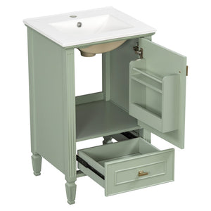 English Elm [video] Freestanding Bathroom Vanity Solid Rubberwood Legs Ceramic Sink Soft-close Storage Cabinet Green N759P448333F