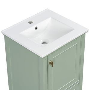 English Elm [video] Freestanding Bathroom Vanity Solid Rubberwood Legs Ceramic Sink Soft-close Storage Cabinet Green N759P448333F
