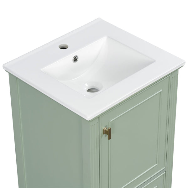 English Elm [video] Freestanding Bathroom Vanity Solid Rubberwood Legs Ceramic Sink Soft-close Storage Cabinet Green N759P448333F