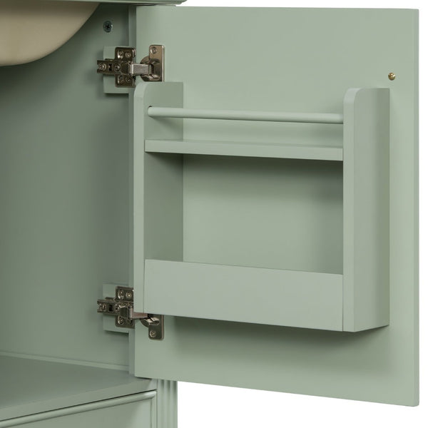 English Elm [video] Freestanding Bathroom Vanity Solid Rubberwood Legs Ceramic Sink Soft-close Storage Cabinet Green N759P448333F