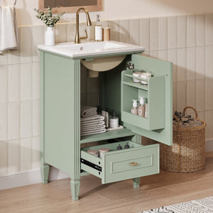 English Elm [video] Freestanding Bathroom Vanity Solid Rubberwood Legs Ceramic Sink Soft-close Storage Cabinet Green N759P448333F