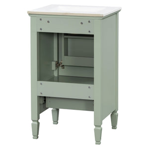 English Elm [video] Freestanding Bathroom Vanity Solid Rubberwood Legs Ceramic Sink Soft-close Storage Cabinet Green N759P448333F