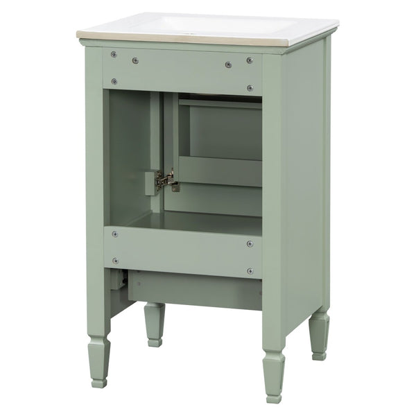 English Elm [video] Freestanding Bathroom Vanity Solid Rubberwood Legs Ceramic Sink Soft-close Storage Cabinet Green N759P448333F