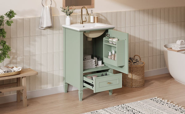 English Elm [video] Freestanding Bathroom Vanity Solid Rubberwood Legs Ceramic Sink Soft-close Storage Cabinet Green N759P448333F