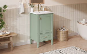 English Elm [video] Freestanding Bathroom Vanity Solid Rubberwood Legs Ceramic Sink Soft-close Storage Cabinet Green N759P448333F