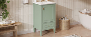 English Elm [video] Freestanding Bathroom Vanity Solid Rubberwood Legs Ceramic Sink Soft-close Storage Cabinet Green N759P448333F