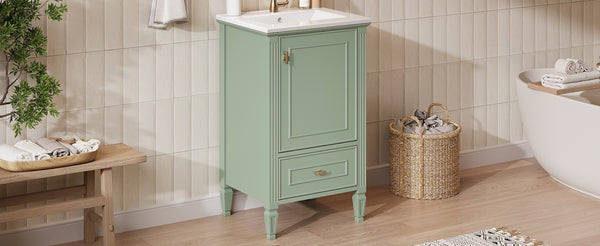 English Elm [video] Freestanding Bathroom Vanity Solid Rubberwood Legs Ceramic Sink Soft-close Storage Cabinet Green N759P448333F