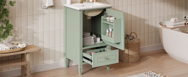 English Elm [video] Freestanding Bathroom Vanity Solid Rubberwood Legs Ceramic Sink Soft-close Storage Cabinet Green N759P448333F