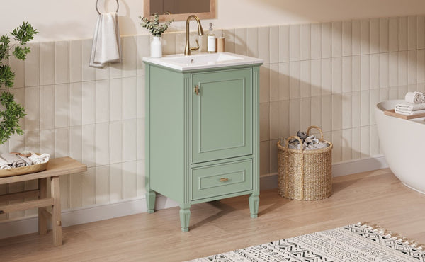 English Elm [video] Freestanding Bathroom Vanity Solid Rubberwood Legs Ceramic Sink Soft-close Storage Cabinet Green N759P448333F