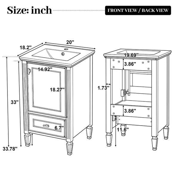 English Elm [video] Freestanding Bathroom Vanity Solid Rubberwood Legs Ceramic Sink Soft-close Storage Cabinet Green N759P448333F