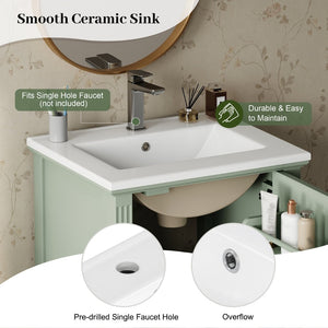 English Elm [video] Freestanding Bathroom Vanity Solid Rubberwood Legs Ceramic Sink Soft-close Storage Cabinet Green N759P448333F
