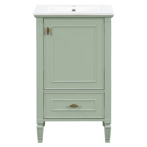 English Elm [video] Freestanding Bathroom Vanity Solid Rubberwood Legs Ceramic Sink Soft-close Storage Cabinet Green N759P448333F