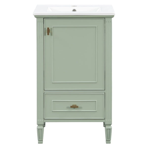 English Elm [video] Freestanding Bathroom Vanity Solid Rubberwood Legs Ceramic Sink Soft-close Storage Cabinet Green N759P448333F