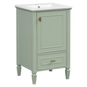 English Elm [video] Freestanding Bathroom Vanity Solid Rubberwood Legs Ceramic Sink Soft-close Storage Cabinet Green N759P448333F
