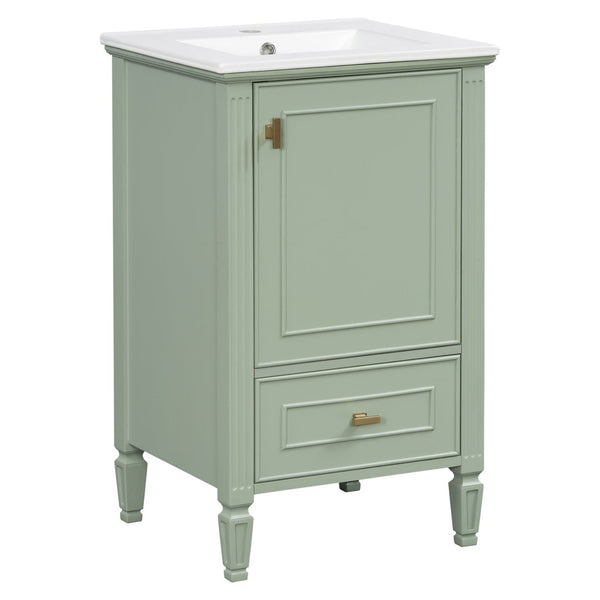 English Elm [video] Freestanding Bathroom Vanity Solid Rubberwood Legs Ceramic Sink Soft-close Storage Cabinet Green N759P448333F