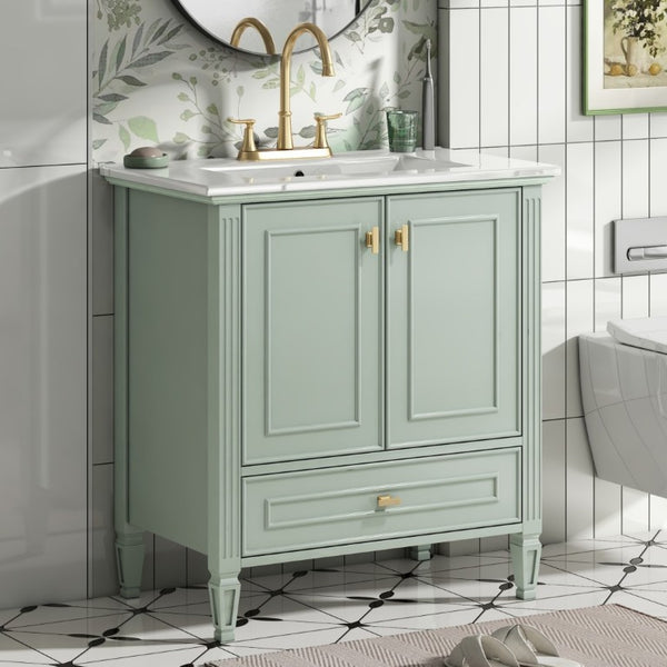 English Elm Video 30 Inch Freestanding Bathroom Vanity Solid Rubberwood Frame with Ceramic Undermount Sink Green N759P448335F